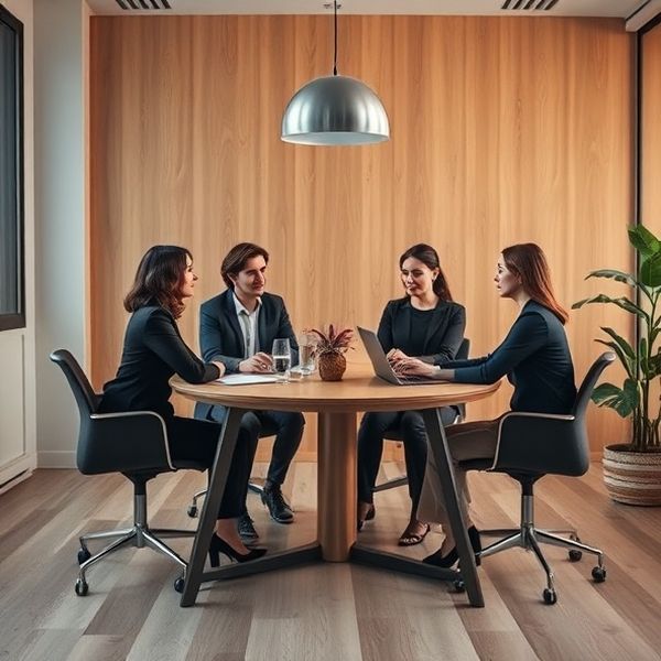 Sesiune de lucru a echipei Modern Studio într-o sală minimalistă